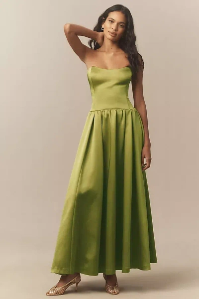 Bhldn Miley Strapless Drop-waist Maxi Dress In Green