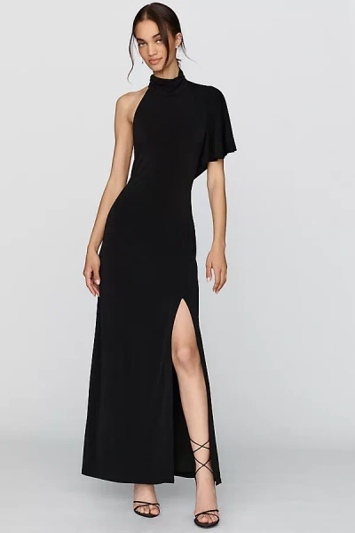 Bhldn Mock-neck Asymmetrical Maxi Dress In Black
