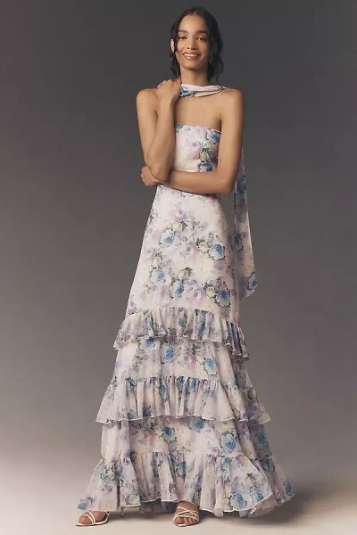 Bhldn Molly Strapless Chiffon Scarf Maxi Dress In Multi