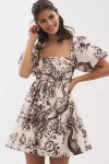 BHLDN NINA PUFF-SLEEVE SQUARE-NECK TAFFETA MINI DRESS