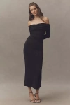 Bhldn Off-shoulder Bell-sleeve Fitted Maxi Dress In Black