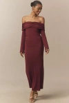 Bhldn Off-shoulder Bell-sleeve Fitted Maxi Dress In Burgundy