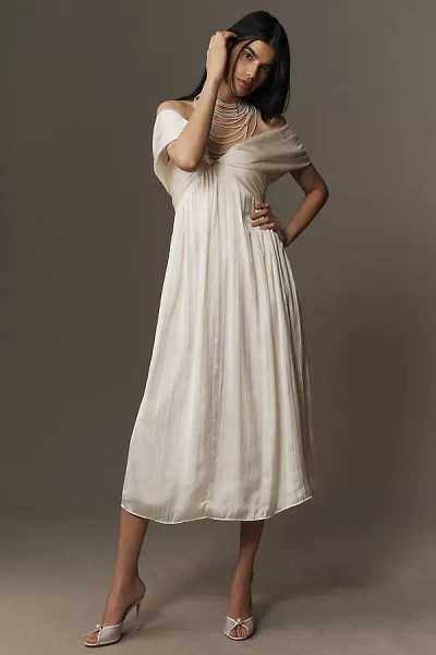 Bhldn Off-the-shoulder Pleated Midi Dress In White