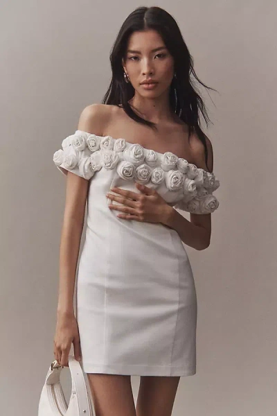 Bhldn Off-the-shoulder Rosette Mini Dress In White