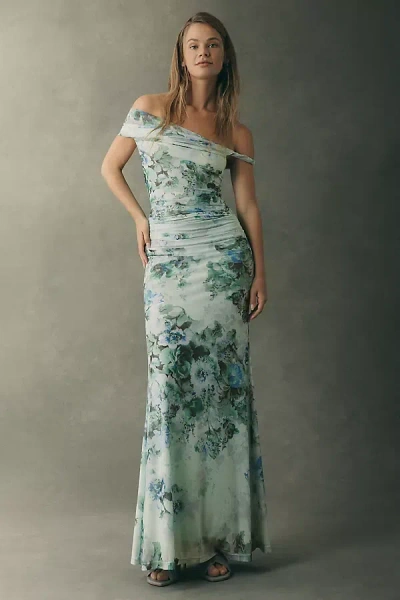 Bhldn Off-shoulder Mesh Maxi Dress In Green
