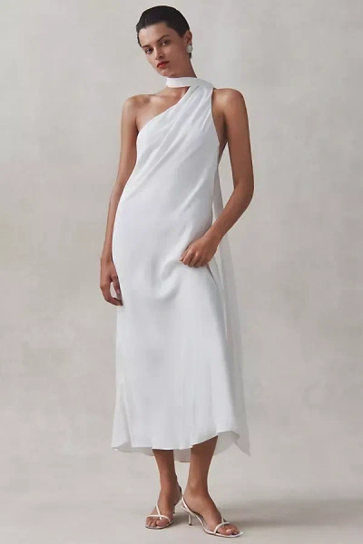Bhldn One-shoulder Removable Scarf Midi Dress In White
