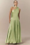 Bhldn One-shoulder Scarf-neck Asymmetric Maxi Dress In Green