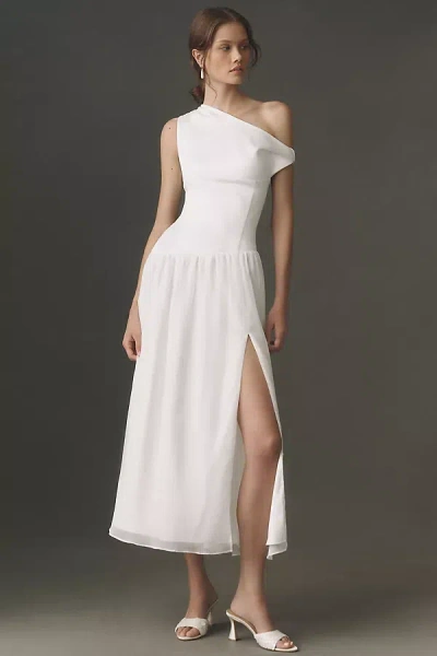 Bhldn One-shoulder Satin Maxi Dress In White