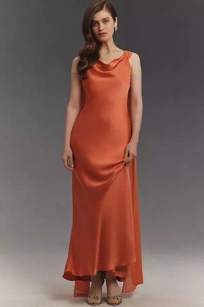 Bhldn Open-back Satin Maxi Dress In Orange