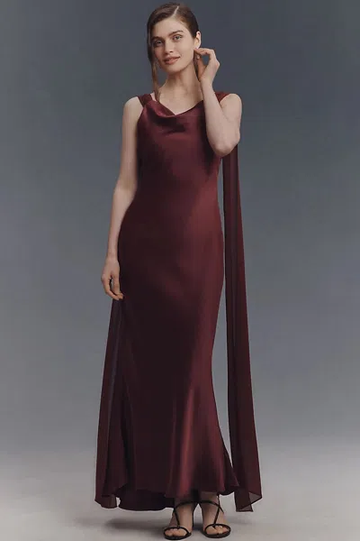 Bhldn Open-back Satin Maxi Dress In Burgundy
