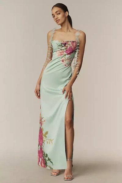 Bhldn Paisley 3d Embellished Side-slit Maxi Dress In Green