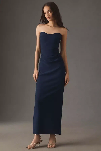 Bhldn Pippa Strapless Sweetheart Crepe Column Maxi Dress In Blue