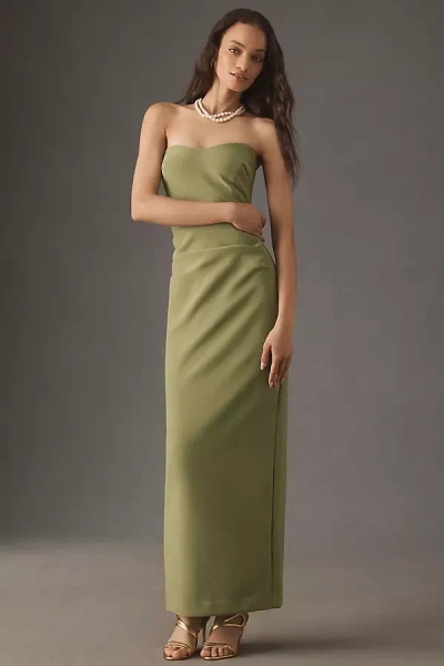 Bhldn Pippa Strapless Sweetheart Crepe Column Maxi Dress In Green