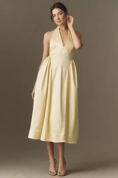 Bhldn Plunge Halter-neck Satin Maxi Dress In Yellow