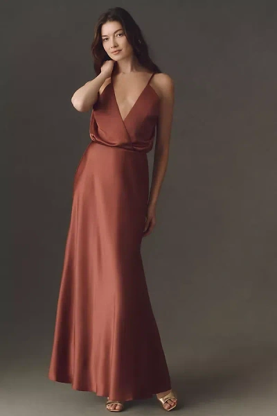 Bhldn Plunge Open-back Slip Maxi Dress In Brown
