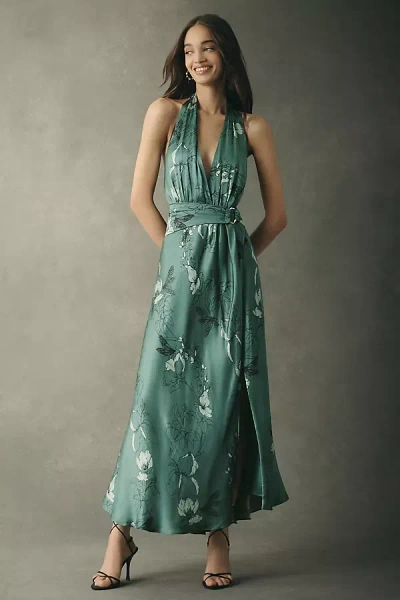 Bhldn Plunge Satin Maxi Dress In Green