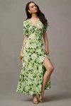 Bhldn Puff-sleeve Bow-front V-neck Maxi Dress In Green