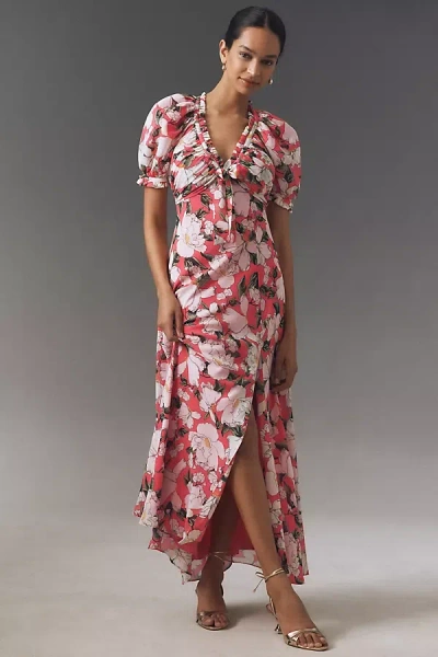 Bhldn Puff-sleeve Bow-front V-neck Maxi Dress