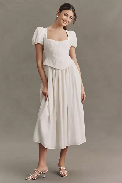 Bhldn Puff Sleeve Corset Fit & Flare Maxi Dress In White