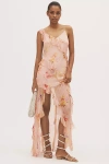 BHLDN RAE ASYMMETRIC RUFFLE PRINTED CHIFFON MAXI DRESS