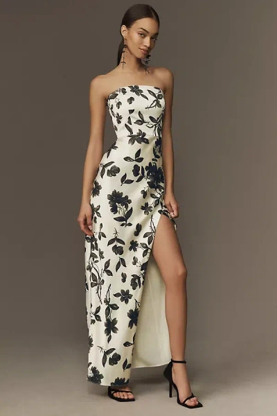 Bhldn Raven Strapless Floral Strech Satin Maxi Dress In Multicolor