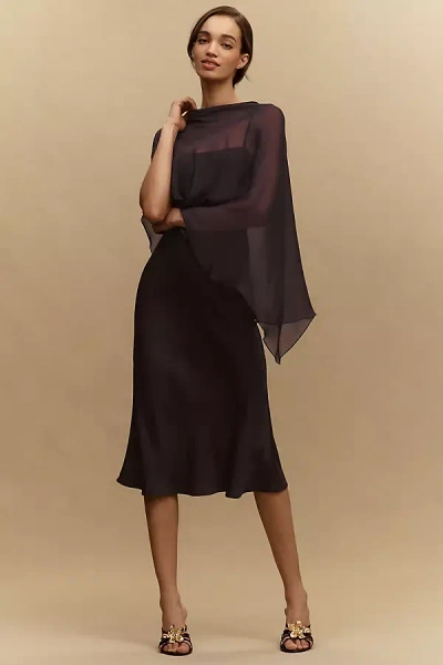 Bhldn Romy Satin Chiffon Cape Dress In Brown