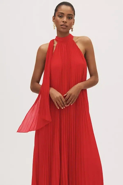 Bhldn Rosie High-neck Pleated Chiffon Maxi Dress In Red