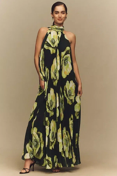 Bhldn Rosie Mock-neck Pleated Chiffon Maxi Dress In Multi