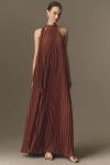 Bhldn Rosie Mock-neck Pleated Chiffon Maxi Dress In Brown