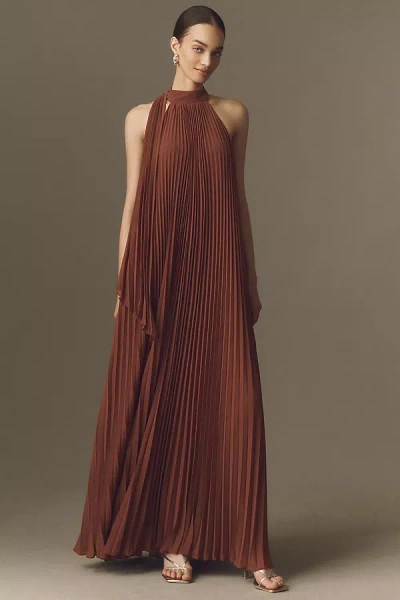 Bhldn Rosie Mock-neck Pleated Chiffon Maxi Dress In Brown