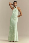 Bhldn Ruby Twist Halter Satin Gown In Green