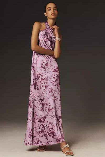 Bhldn Ruby Twist Halter Satin Gown In Purple