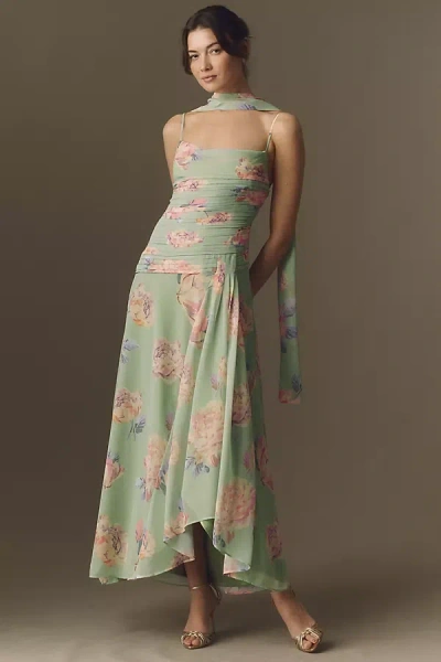 Bhldn Ruched Maxi Dress And Matching Scarf In Multi