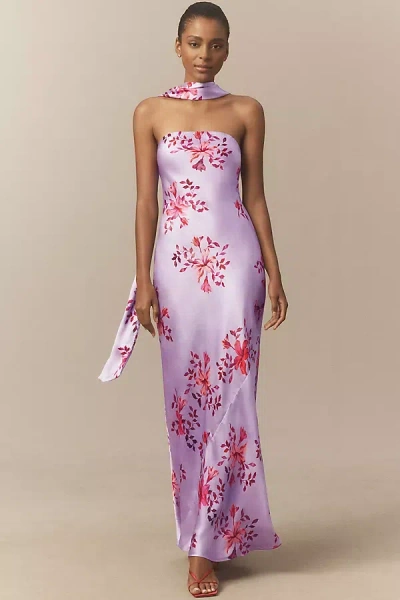 Bhldn Ruched Scarf-neck Satin Maxi Dress In Multi