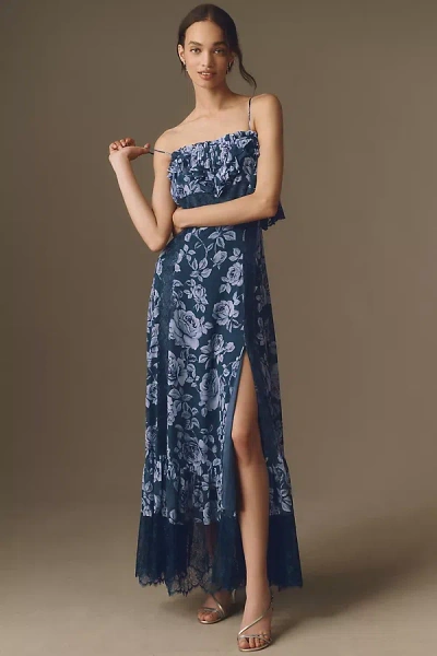 Bhldn Ruffle Lace-trim Maxi Dress In Blue