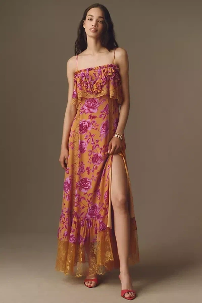Bhldn Ruffle Lace-trim Maxi Dress In Orange