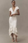 Bhldn Ruffle V-neck Textured Midi Dress In Neutral