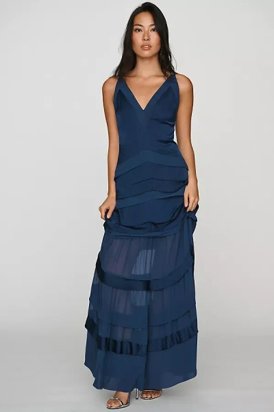 Bhldn Ruffled Satin Maxi Dress In Blue