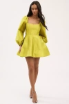 Bhldn Sage Balloon Puff-sleeve Fit & Flare Mini Dress
