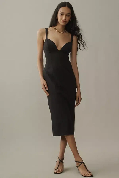 Bhldn Sage Sweetheart Stretch Crepe Midi Dress In Black