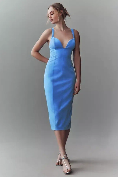Bhldn Sage Sweetheart Stretch Crepe Midi Dress In Blue