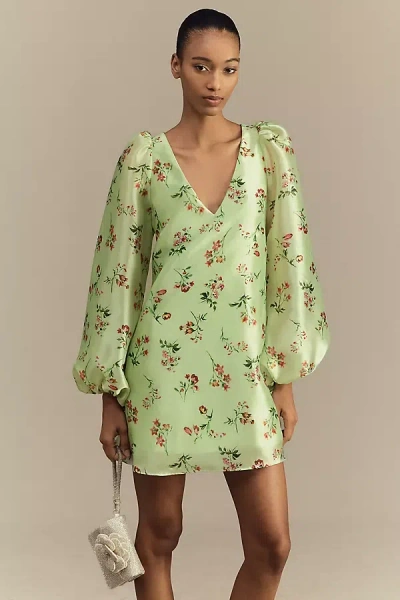 Bhldn Samantha Long-sleeve Organza Mini Dress In Green