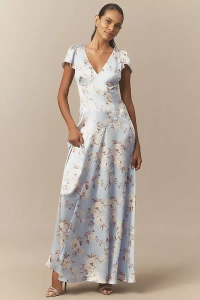 Bhldn Sammie Short-sleeve V-neck A-line Maxi Dress In Blue