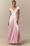 Bhldn Sammie Short-sleeve V-neck A-line Maxi Dress In Pink