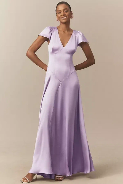 Bhldn Sammie Short-sleeve V-neck A-line Maxi Dress In Purple