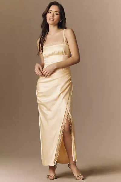 Bhldn Satin And Lace Maxi Dress In Yellow