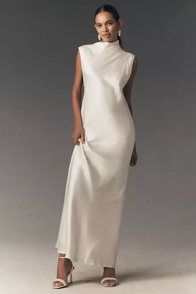 Bhldn Satin Column Knot Maxi Dress In White