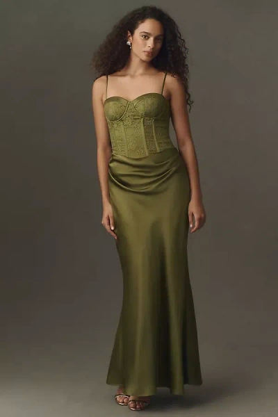 Bhldn Satin Corset Maxi Dress In Green