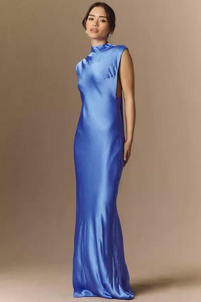 Bhldn Satin Knot Maxi Dress In Blue