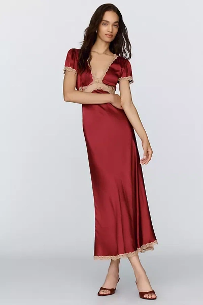 Bhldn Satin Lace Trim Midi Dress In Red